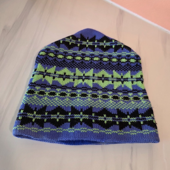 Vintage 90s Blue Green Meister Ski Beanie Boho Apres Ski Winter Outdoor - Picture 3 of 6